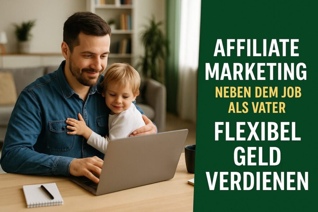 Vater arbeitet am Laptop – Affiliate Marketing als flexibler Nebenjob für Familienväter