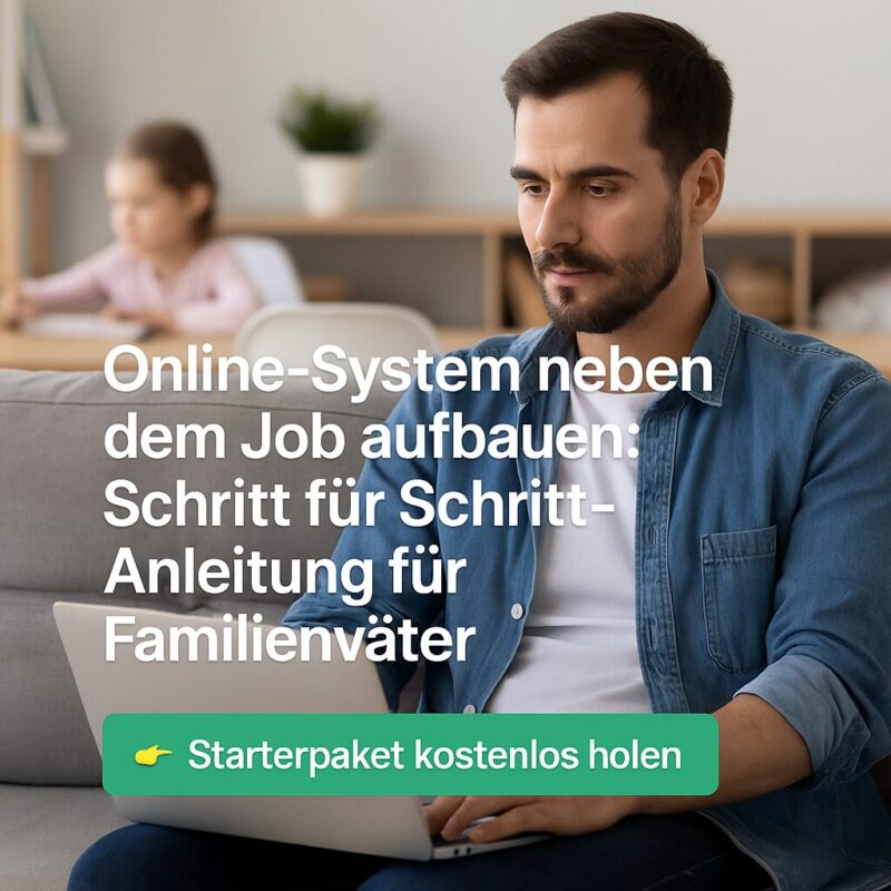 Vater arbeitet neben dem Job am Laptop und baut ein Online-System auf