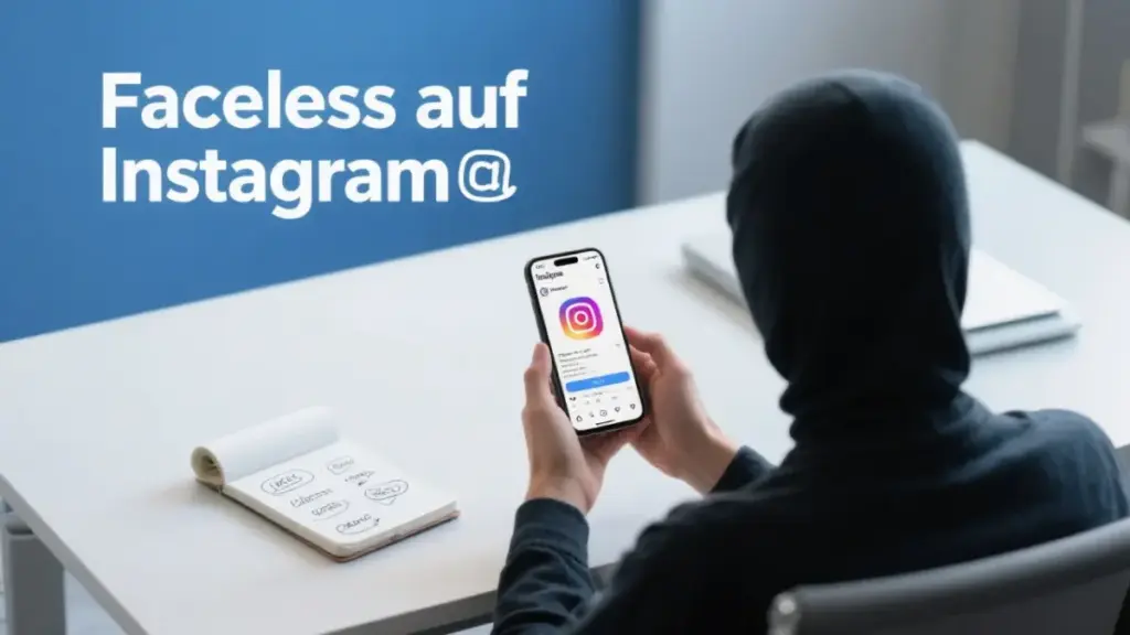 Eine Person plant anonym Content-Ideen für Faceless auf Instagram auf einem Notizblock.