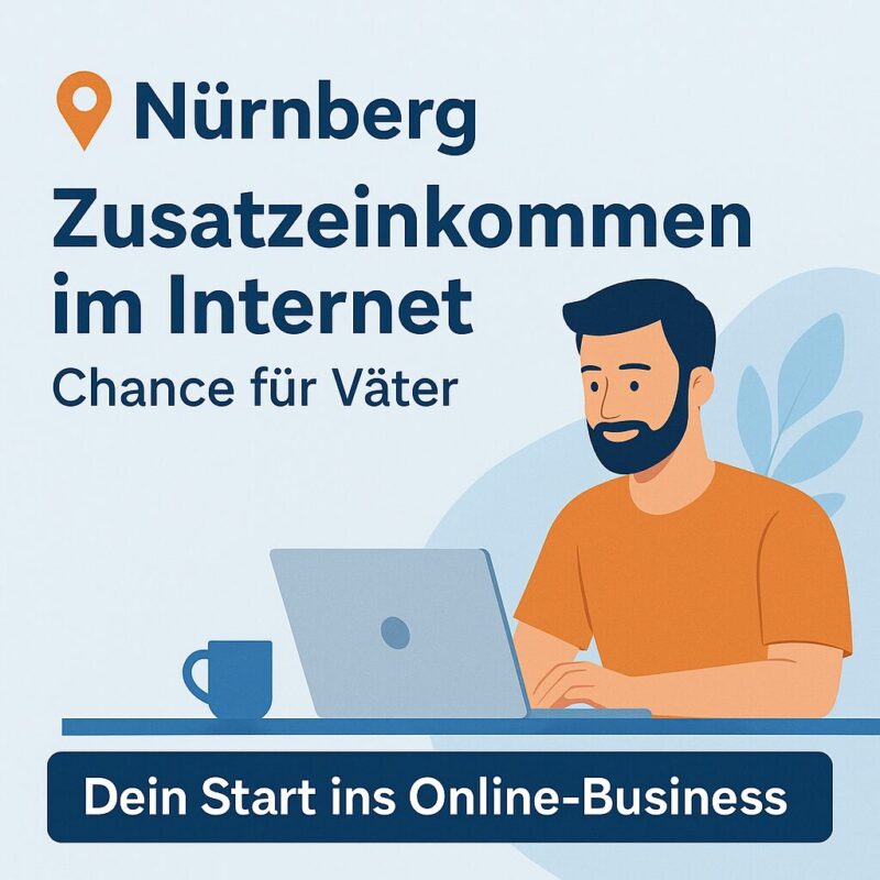 Nürnberg Zusatzeinkommen im Internet – Chance für Väter, Illustration Vater am Laptop beim Online-Business