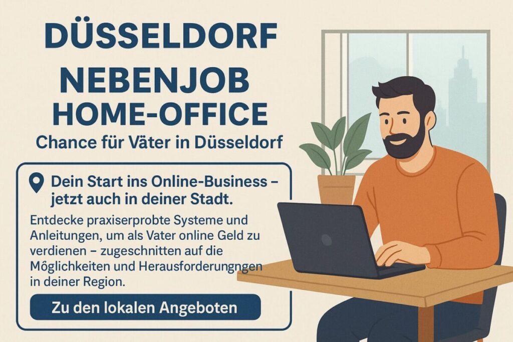 Düsseldorf Nebenjob Home-Office – Chance für Väter, Illustration Vater arbeitet am Laptop