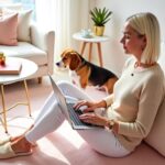 Mama arbeitet entspannt im Homeoffice am Laptop – Affiliate Marketing für Mamas