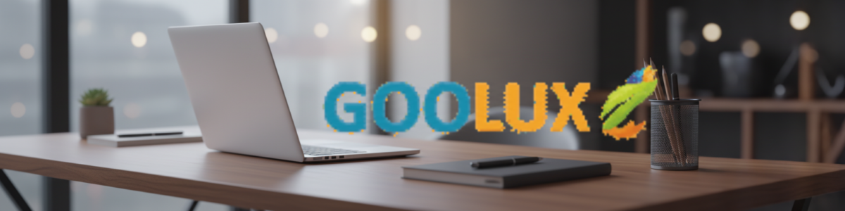 Goolux E-Mail Marketing Tool Logo mit Homeoffice Hintergrund