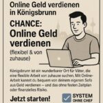 Königsbrunn – Chance Online Geld verdienen flexibel und von Zuhause, Illustration Vater am Laptop im Kleinanzeigen-Stil