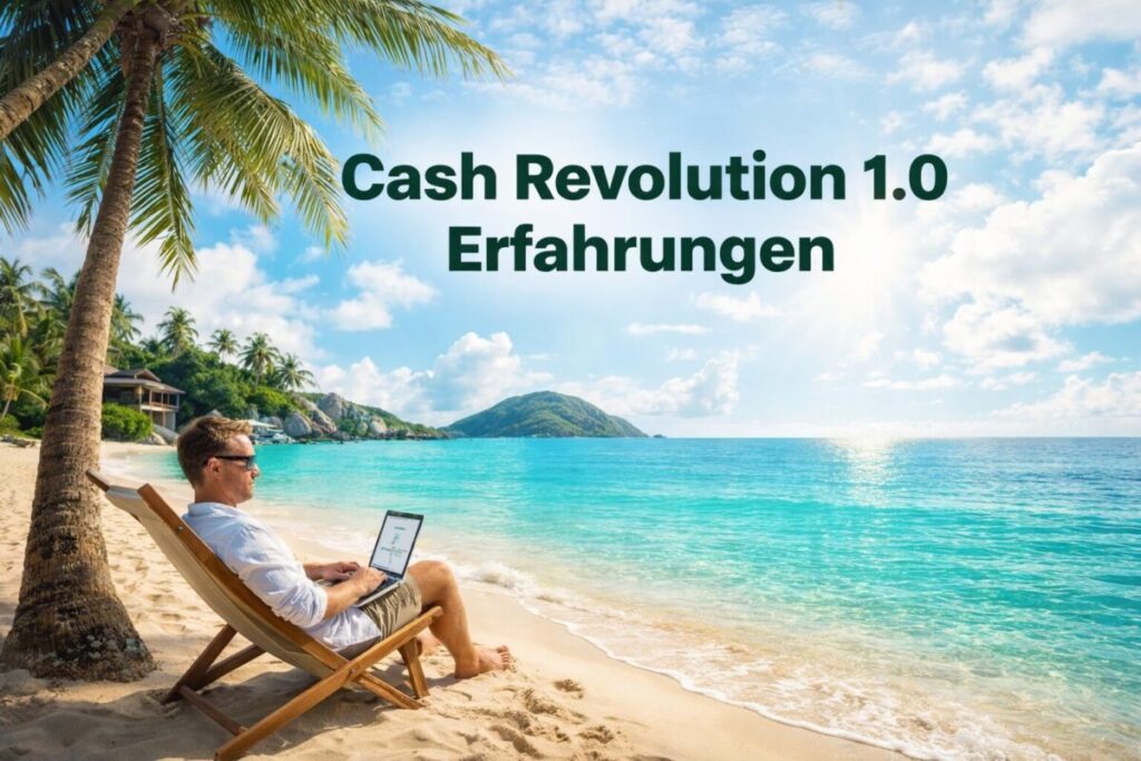 Cash Revolution 1.0 Erfahrungen – Online Einnahmen aufbauen mit Laptop am Strand