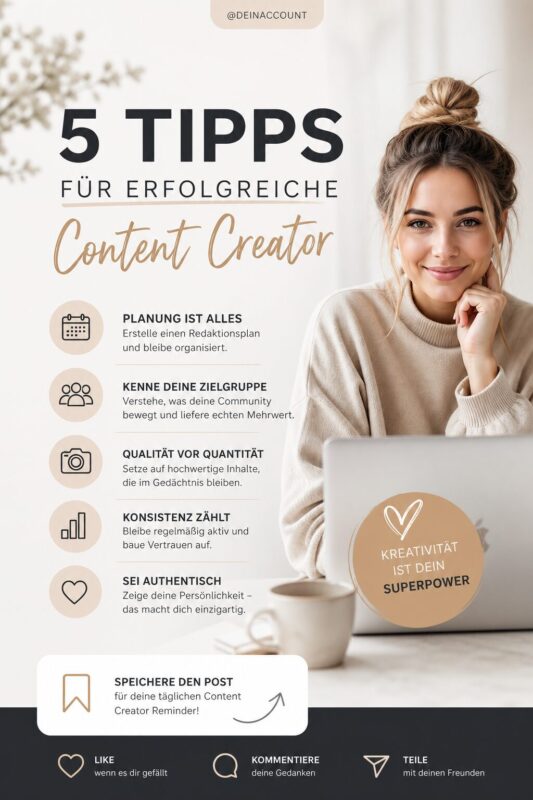 Professionell gestalteter Instagram Post mit KI für Content Creator