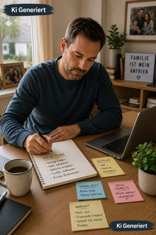 Vater plant nebenberuflich den Aufbau seines Online-Business